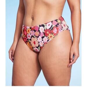 Wild Fable Ribbed High Waist High Leg Cheeky Bikini Bottom Floral Women XS NWT